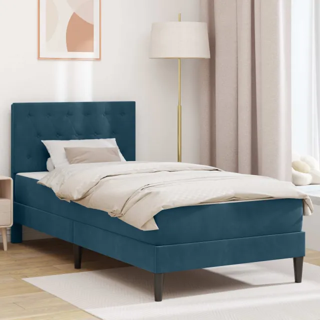 vidaXL Bedframe met matras Blauw 100 x 200 cm fluweel