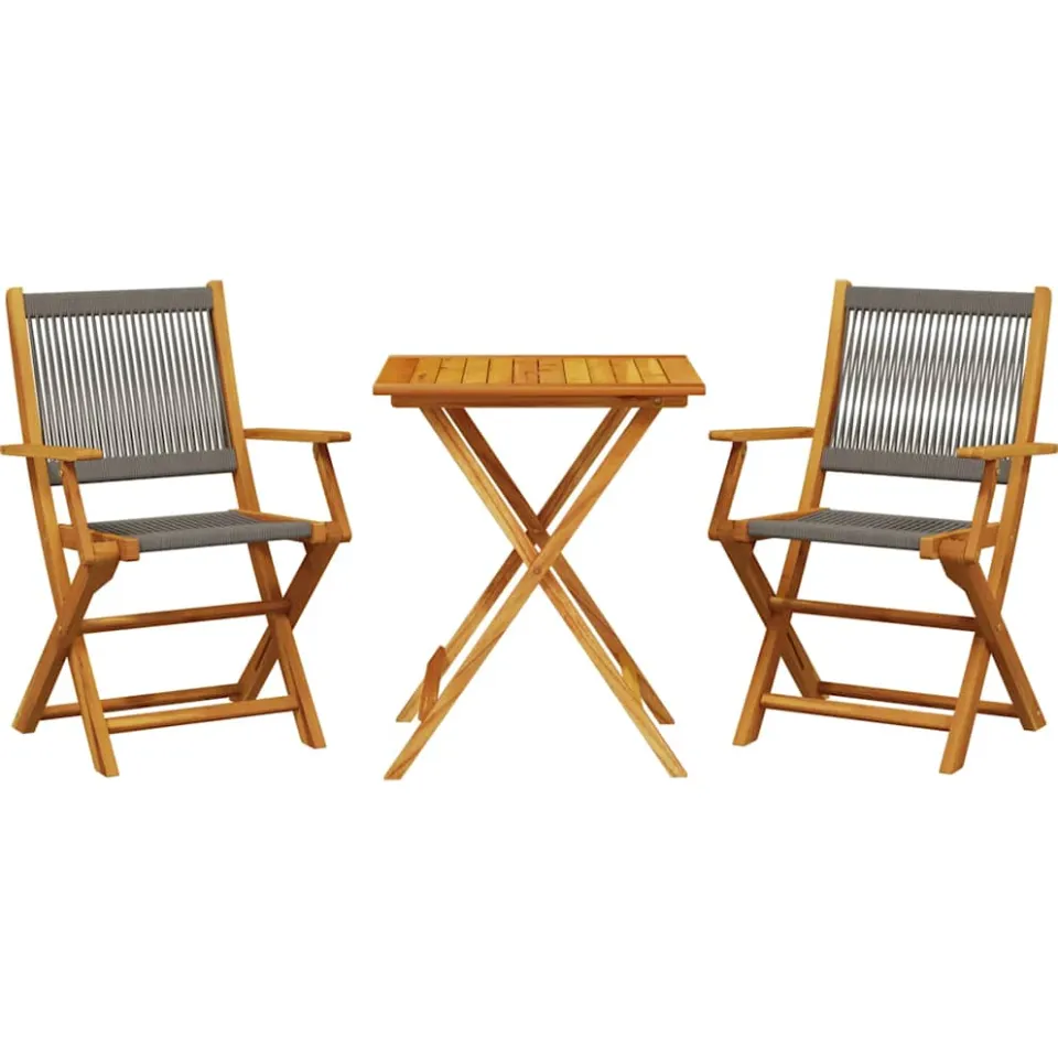 vidaXL 3-delige Bistroset polypropeen en massief hout grijs, foto 3