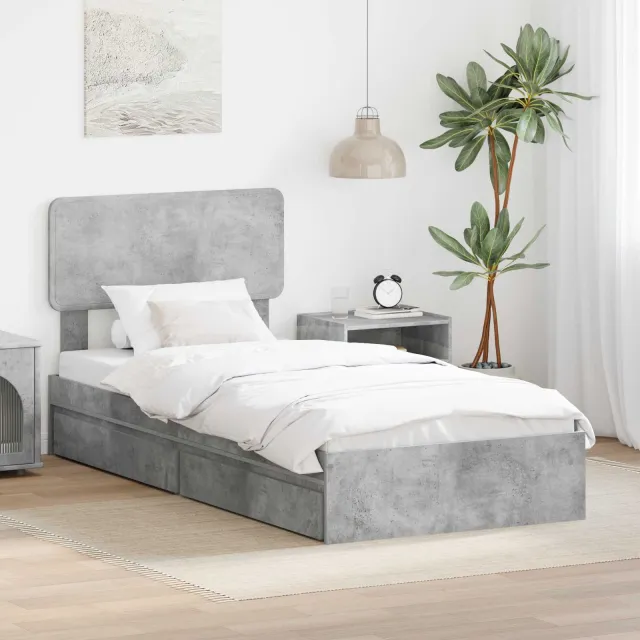 vidaXL Opslag bed met lade Beton Grijs 90 x 190 cm Bewerkt hout