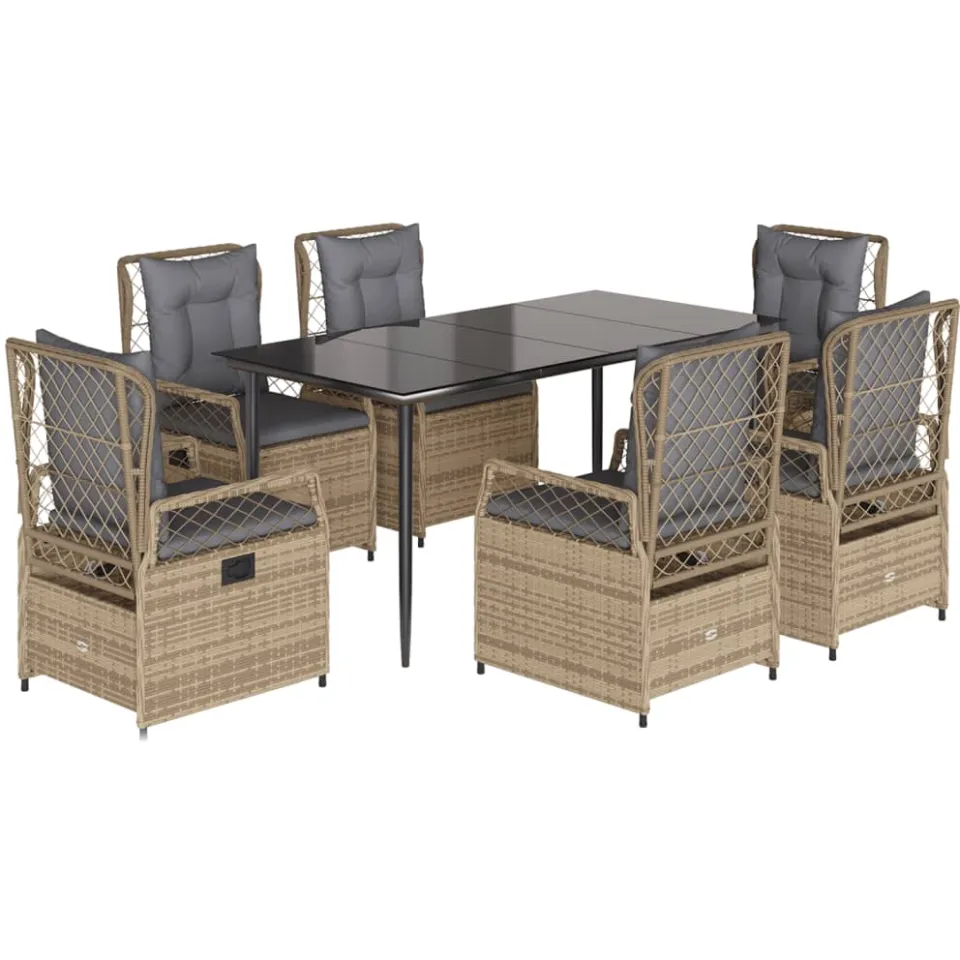 vidaXL 7-delige Tuinset met kussens poly rattan beige, foto 3