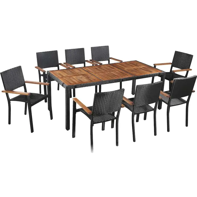 vidaXL 9-delige Tuinset poly rattan en acaciahout zwart