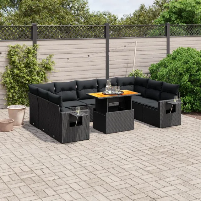 vidaXL 10-delige Loungeset met kussens poly rattan zwart, foto 2