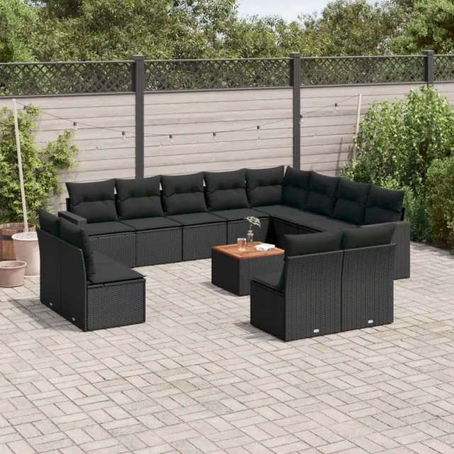 vidaXL 13-delige Loungeset met kussens poly rattan zwart, foto 2