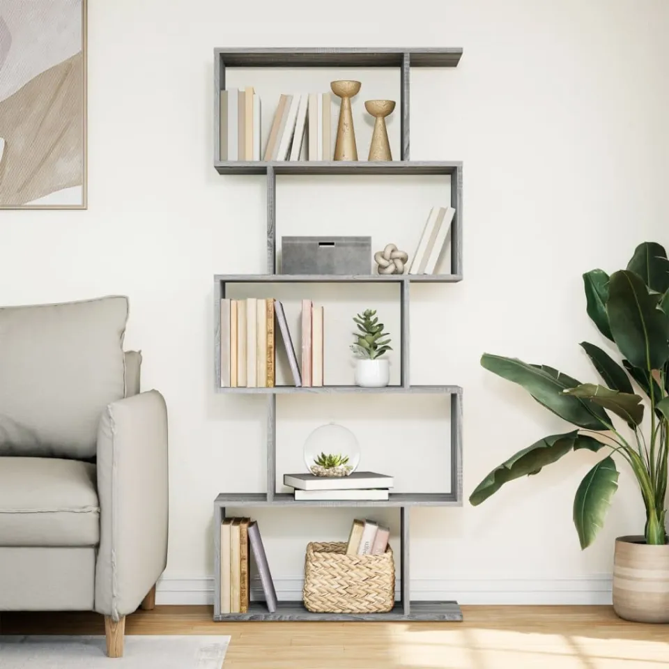 vidaXL Kamerscherm / boekenkast 5-laags 70x24x161 cm hout grijs sonoma, foto 2