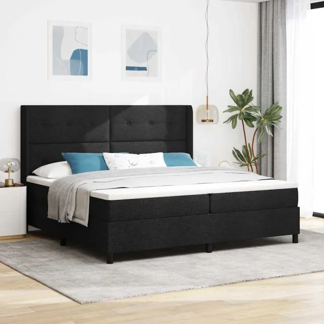 vidaXL LED Box Spring Bed met hoofdeinde Zwart 200 x 200 cm Stof