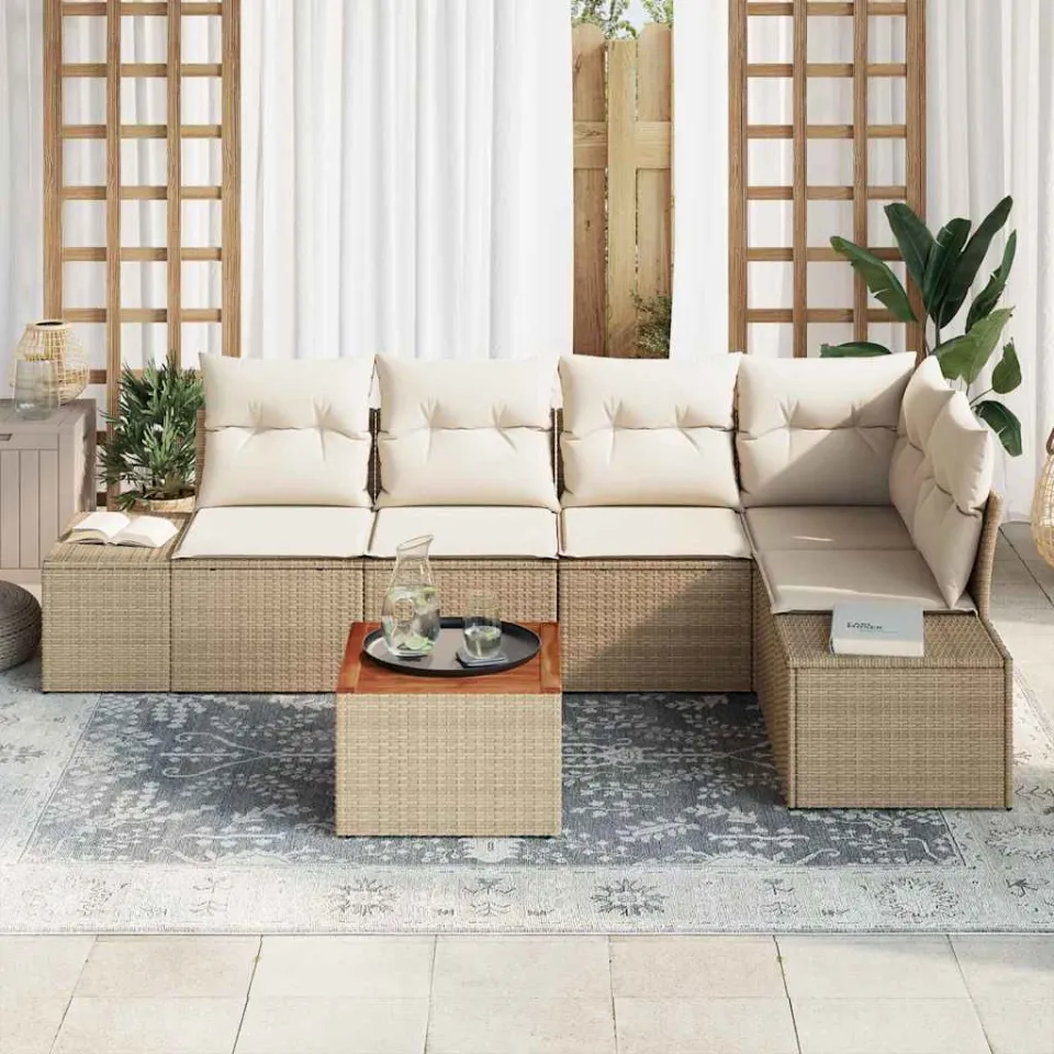 vidaXL Tuinbankenset 6 st Beige en Crème poly rattan, foto 3