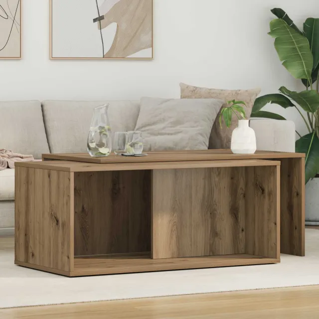 vidaXL Koffietafel Set 2 st Artisan Eiken 90 x 48 x 40 cm Bewerkt hout Bruin