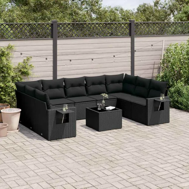 vidaXL 10-delige Loungeset met kussens poly rattan zwart, foto 2