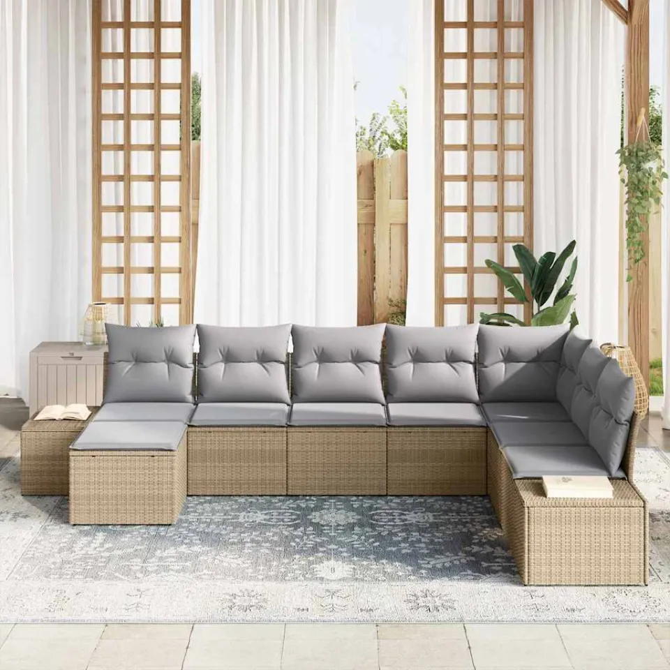 vidaXL Tuin Sofa Set 8 st Beige en Licht Grijs poly rattan, foto 2