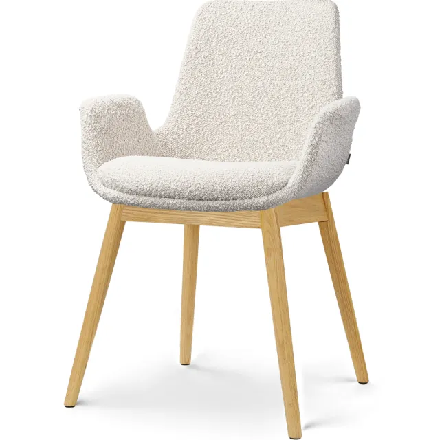 Nolon Nio-Eef eetkamerstoel bouclé beige - houten onderstel
