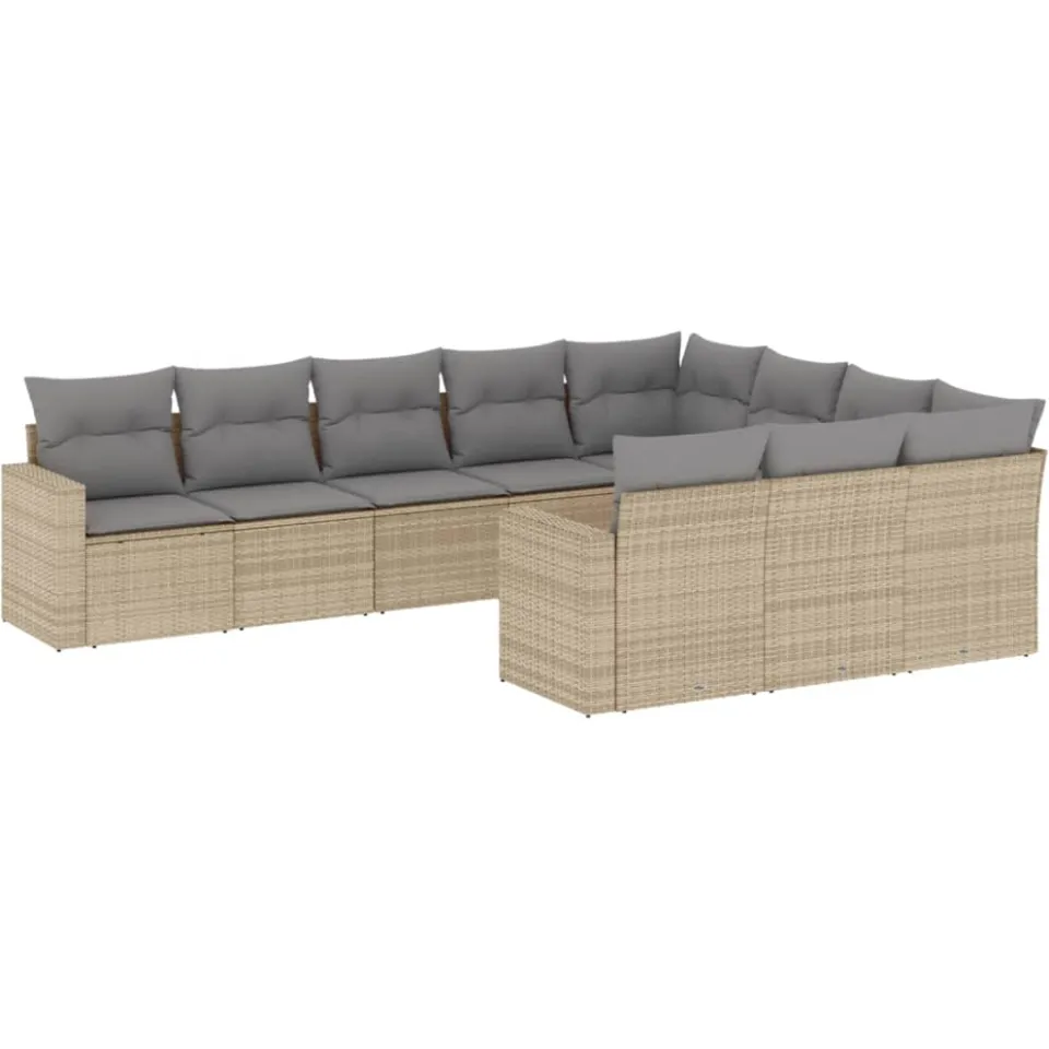 vidaXL 10-delige Loungeset met kussens poly rattan beige, foto 3