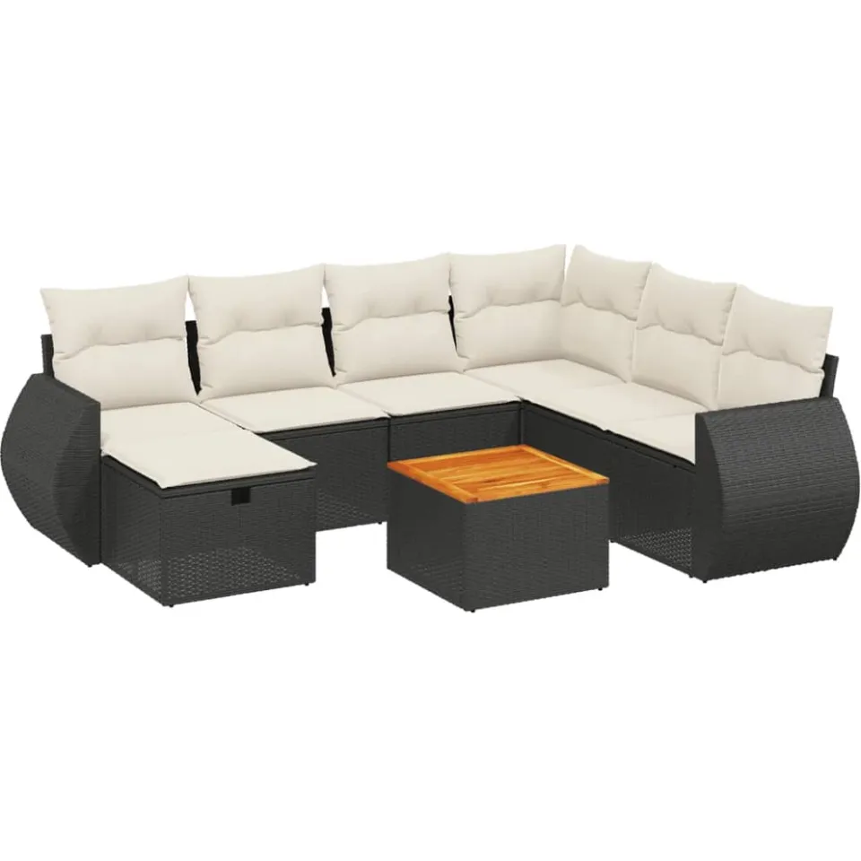 vidaXL 8-delige Loungeset met kussens poly rattan zwart, foto 3