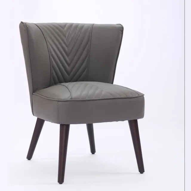 Merax Grijze Leren Loungestoel – Echtleder Fauteuil zonder Armleuningen – Massief Rubberhouten Poten – Moderne Comfortstoel voor Woonkamer en Slaapkamer Grijs
