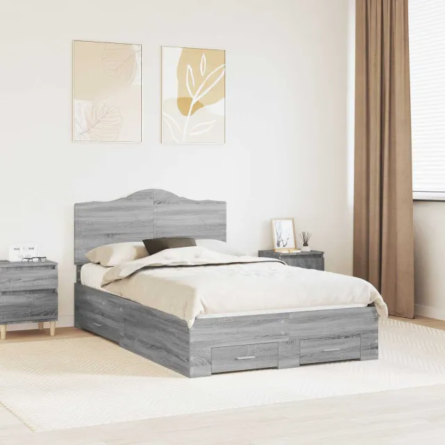 vidaXL Bedframe Grijs Sonoma 135 x 190 cm Bewerkt hout