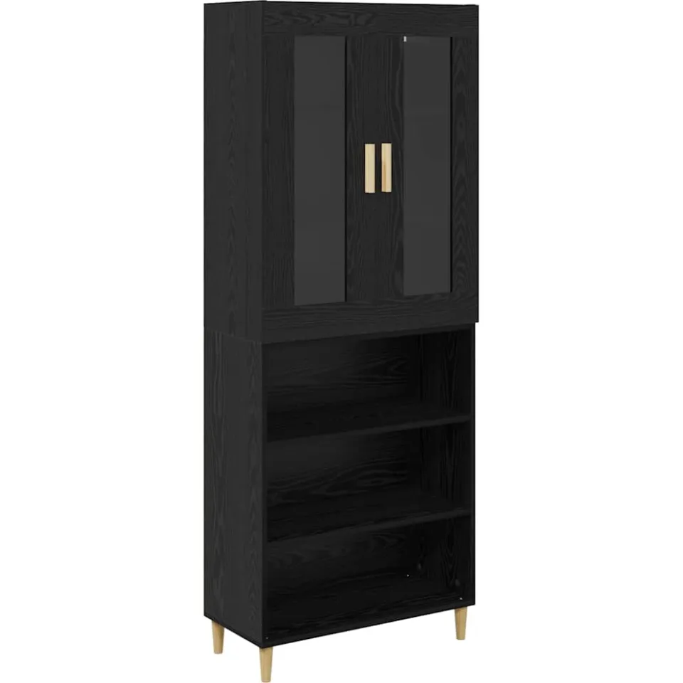 vidaXL Hoge kast Zwart Eiken 69,5 x 34 x 180 cm, foto 3