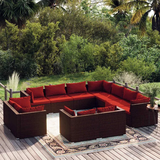 vidaXL 11-delige Loungeset met kussens poly rattan bruin, foto 2