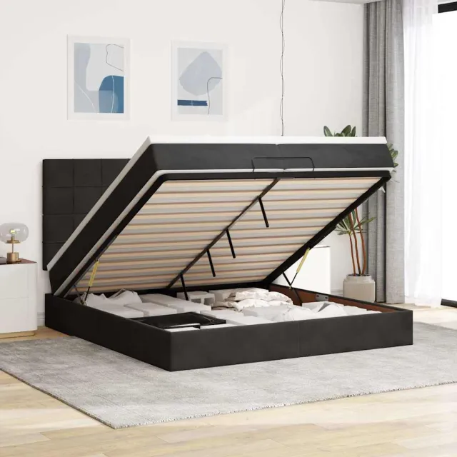 vidaXL Ottoman bed met matrassen 200x200cm fluweel zwart