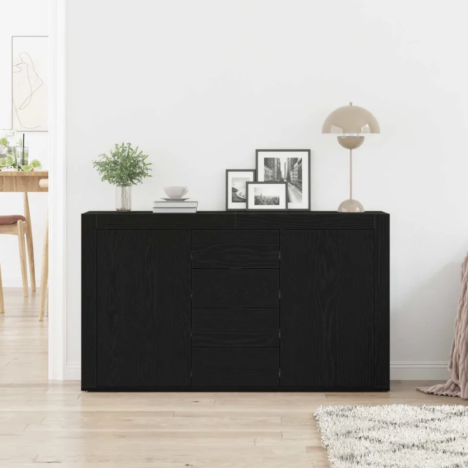 vidaXL Dressoir Zwart Eiken 120 x 36 x 69 cm Bewerkt hout, foto 3