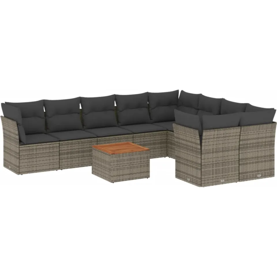 vidaXL 10-delige Loungeset met kussens poly rattan grijs, foto 4