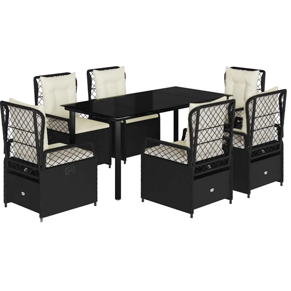 vidaXL 7-delige Tuinset met kussens poly rattan zwart, foto 3
