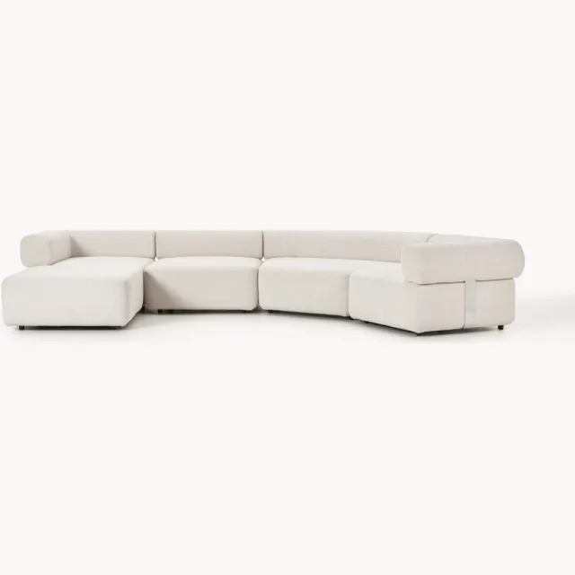 Westwing Collection Grote modulaire bank Anton van bouclé met poef (links/rechts) Wit