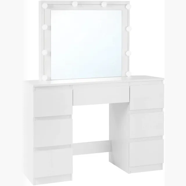 Sello! luxe kaptafel – ledverlichting met 3 helderheidsstanden – grote spiegel 64x57 cm – 7 laden – ruim tafelblad – kantelbeveiliging - wit