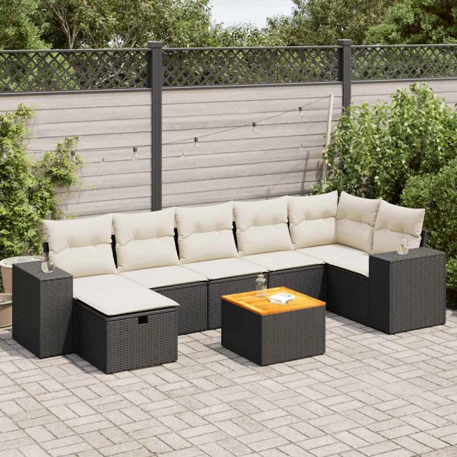 vidaXL 8-delige Loungeset met kussens poly rattan zwart, foto 2