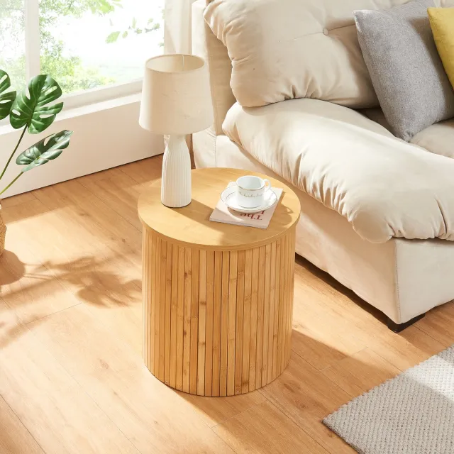 en.casa Bijzettafel Ledepid ronde tafel naturel 40x40 cm [en.casa] naturel met subtiele rand