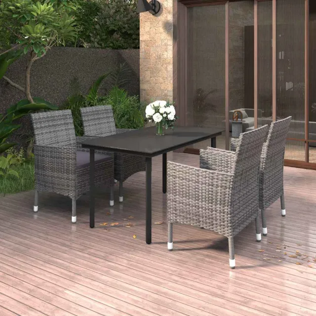 vidaXL 5-delige Tuinset met kussens poly rattan en glas grijs, foto 2