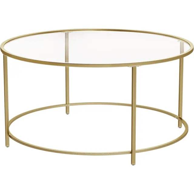 FurnStar Ronde Salontafel – Gehard Glas – Modern Design- Bijzettafel - 84x84x45.5cm – Goud Gold