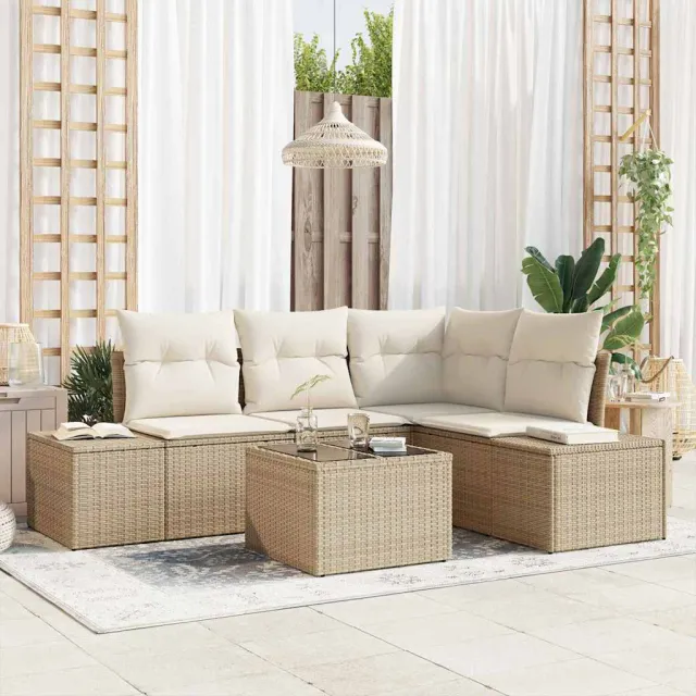 vidaXL Tuinbankenset met opslag Beige en Crème poly rattan, foto 2
