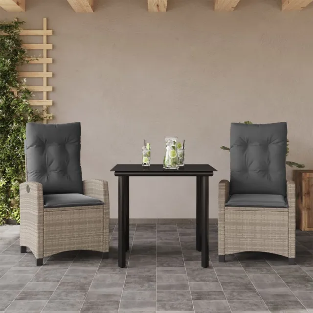 vidaXL 3-delige Tuinset met kussens poly rattan lichtgrijs grijs, foto 2