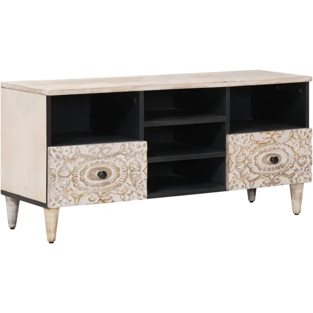 vidaXL TV-kast met lade Wit 100 x 33,5 x 46 cm Massief Mango Hout