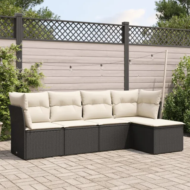 vidaXL 5-delige Loungeset met kussens poly rattan zwart, foto 2