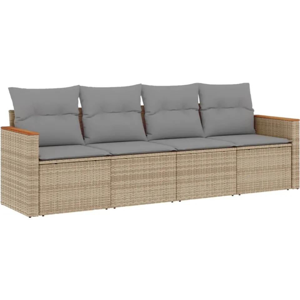 vidaXL 4-delige Loungeset met kussens poly rattan gemengd beige, foto 3