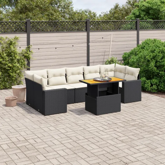 vidaXL 8-delige Loungeset met kussens poly rattan zwart, foto 2