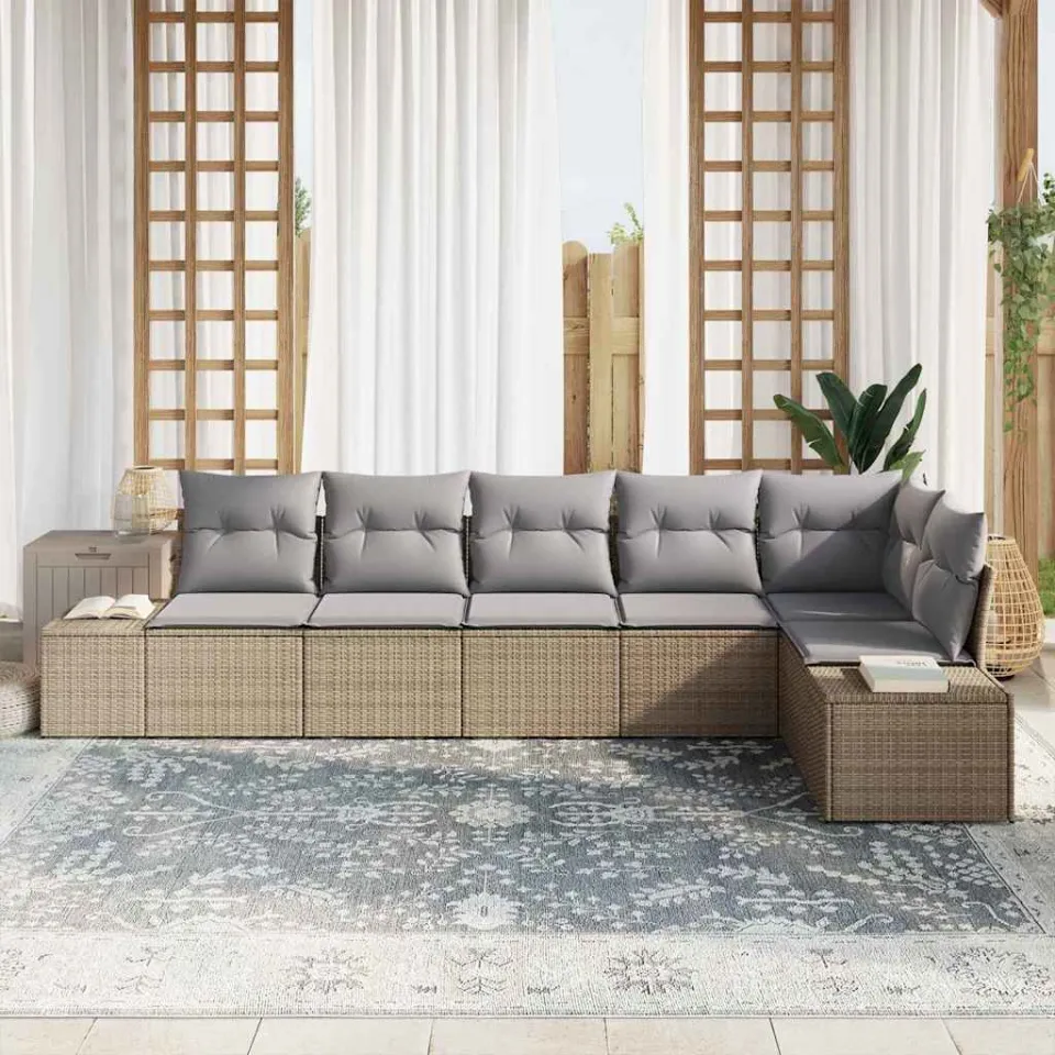 vidaXL Tuin Sofa Set 6 st Beige en Grijs poly rattan, foto 3