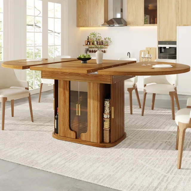 MODFU Uitschuifbare Eettafel - Opbergruimte - Modern - MDF - Walnoot - 118-158 X 118 Cm