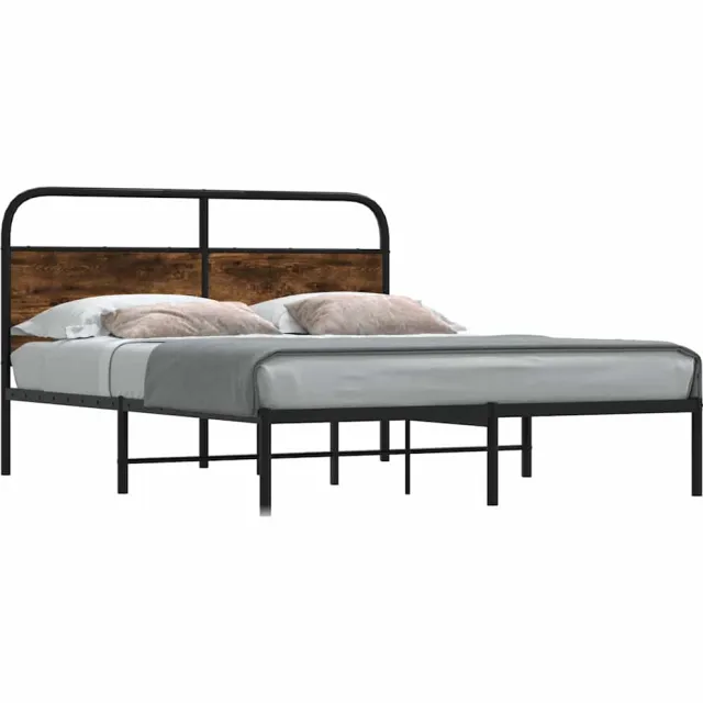 vidaXL Bedframe zonder matras bewerkt hout gerookt eiken 135x190 cm Bruin