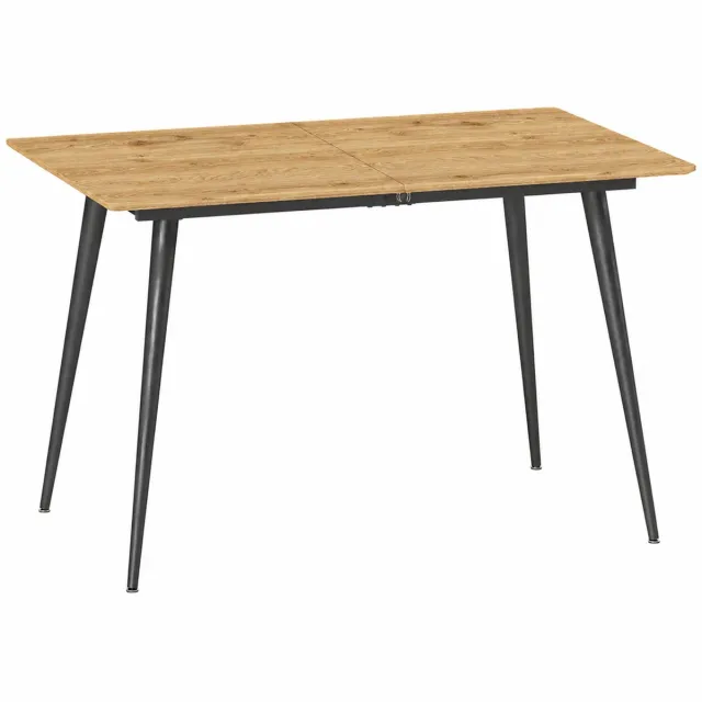 Sello! Uitschuifbare Eettafel 120–160 cm – 6–8 Personen – eetkamer – verstelbare dopjes – onderhoudsvriendelijk – zwart – naturel licht hout