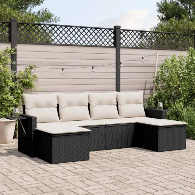 vidaXL 6-delige Loungeset met kussens poly rattan zwart, foto 2