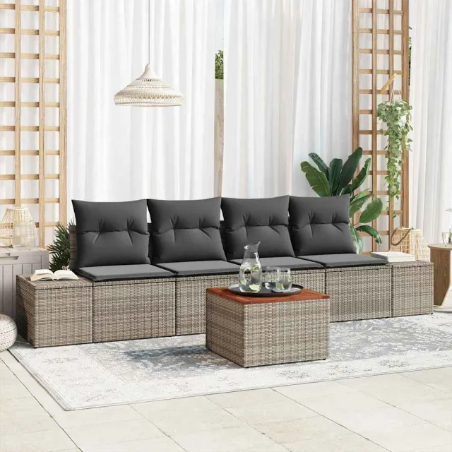 vidaXL Tuinbankenset 5 st Grijs poly rattan, foto 2