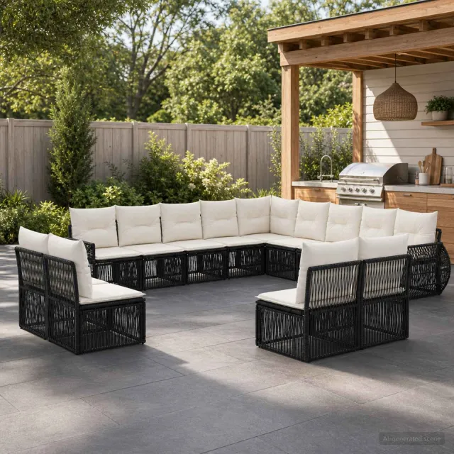 vidaXL Tuinbankenset 13 st 13-zits Zwart en Cream Wit poly rattan, foto 2