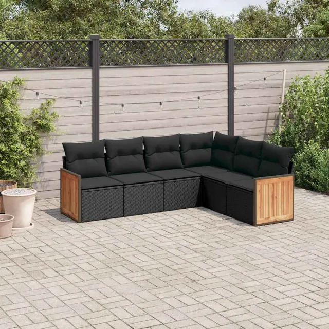 vidaXL 6-delige Loungeset met kussens poly rattan zwart, foto 2