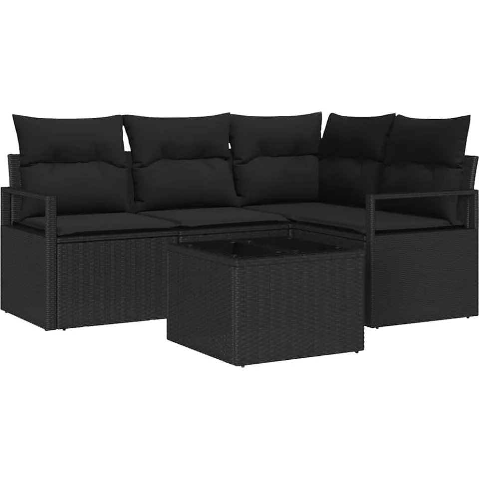 vidaXL Bankstel 5 st Zwart poly rattan
