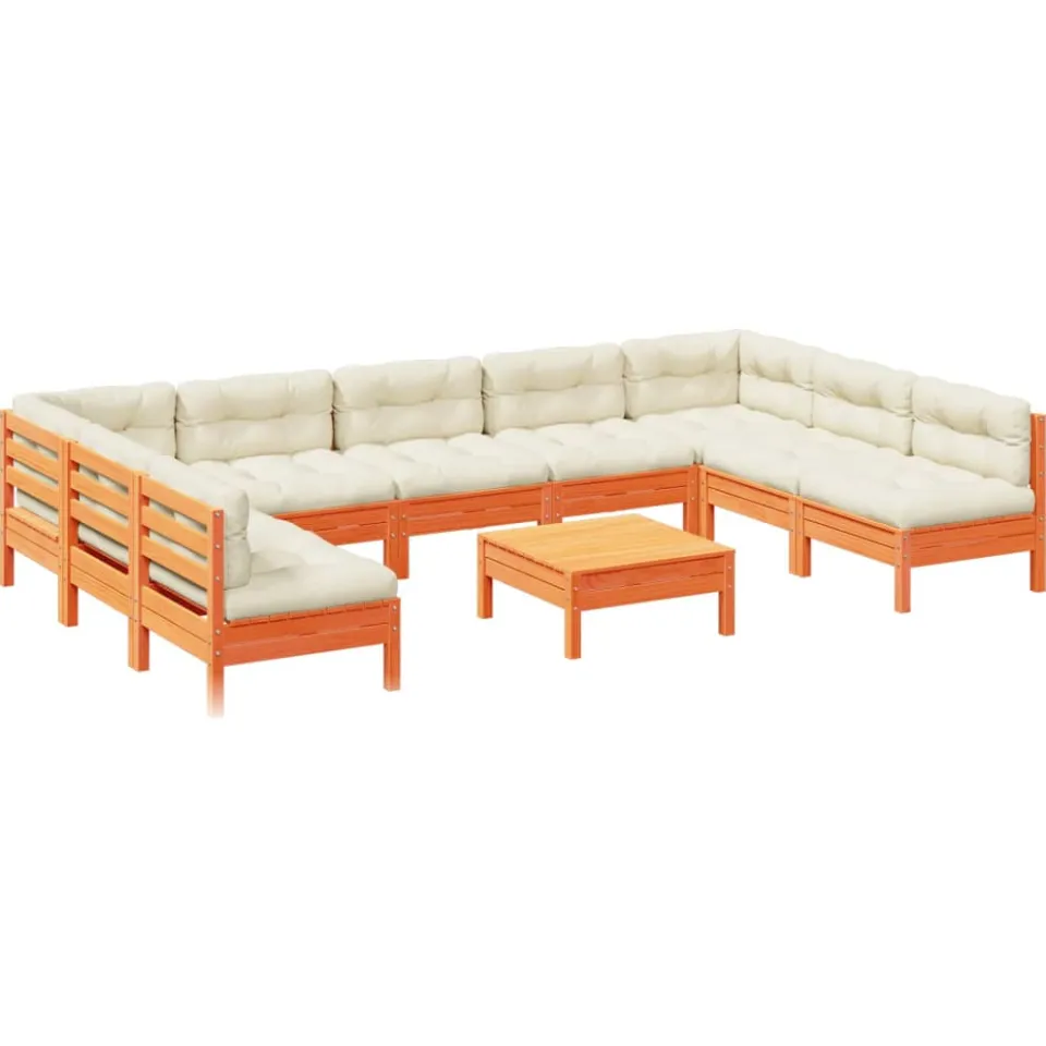 vidaXL 10-delige Loungeset met kussens massief grenenhout wasbruin