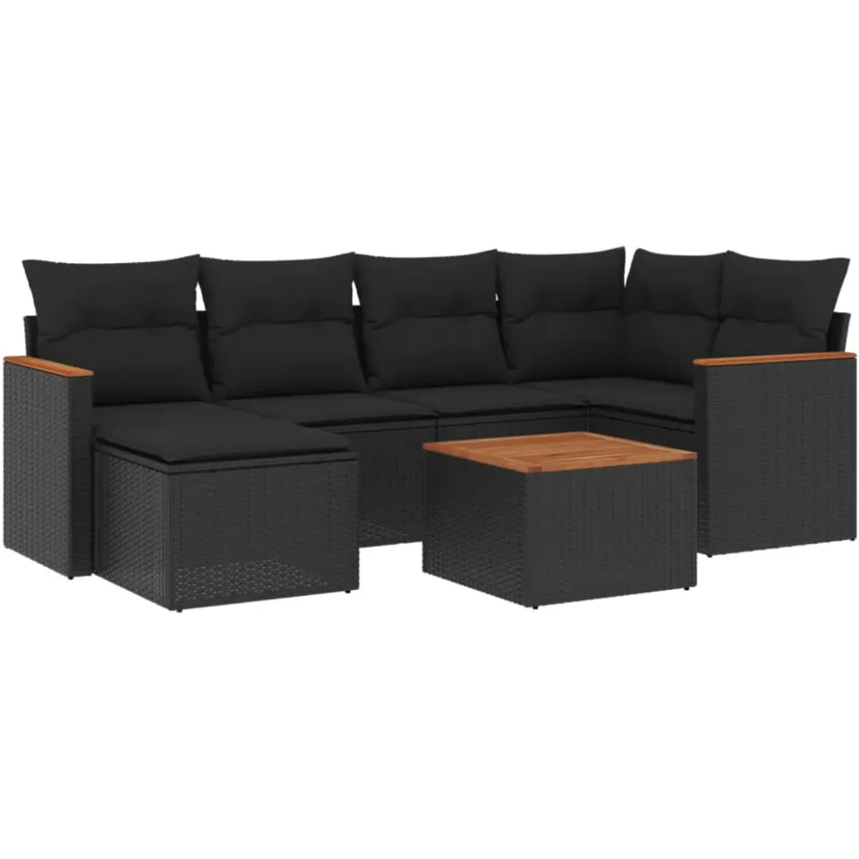vidaXL 7-delige Loungeset met kussens poly rattan zwart, foto 3