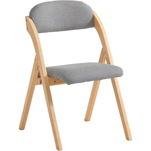 SoBuy Houten Klapstoel met Gestoffeerd Zitkussen, Bureaustoel, Eetkamerstoel, Natuur/Grijs, 47.5x77x59 cm, FST92-N - voor eetkamer, balkon of kantoor