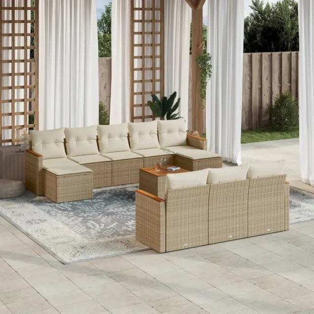 vidaXL 11-delige Tuinset met kussens poly rattan beige, foto 2