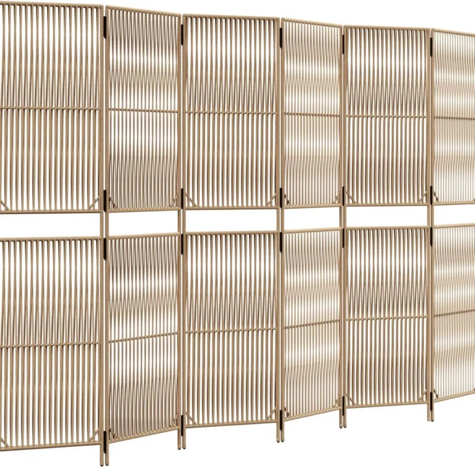 vidaXL Kamerscherm 6 panelen poly rattan beige